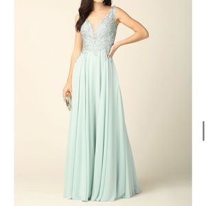 EVA usa embroidered lace bodice gown